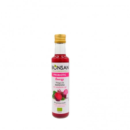 Vinagre de manzana con remolacha roja ecológico Bionsan, 250ml.